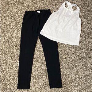 Boden White Tank Top  & Hannah Andersson Black Leggings for Kids size 9/10